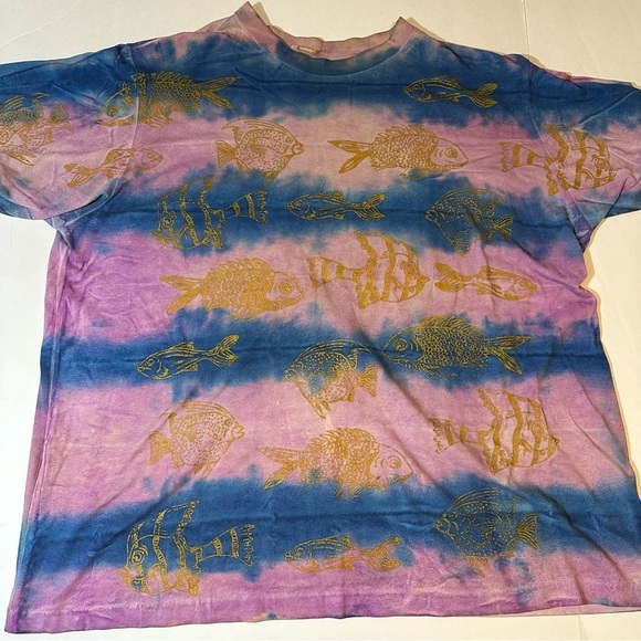 Vintage Other - Vintage 90s Tie Dye All Over Print Fish T Shirt Single Stitch